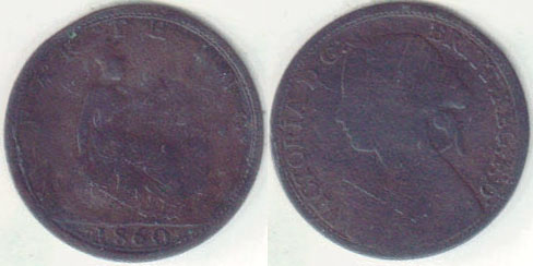 1860 Great Britain Farthing A005074